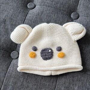 United Colors Of Benetton Cream Knit Bear Beanie with Mustard Accents